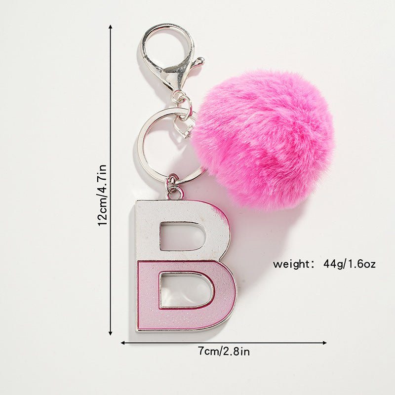 Wholesale Two-color English Letter Fur Ball Keychain